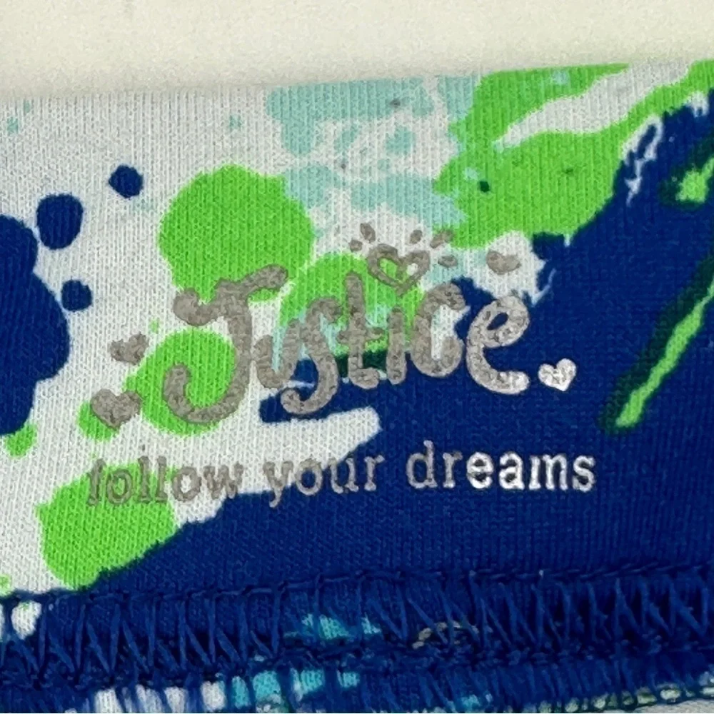 Justice Compression Shorts Girls 10 Blue Green Paint Splatter Pattern